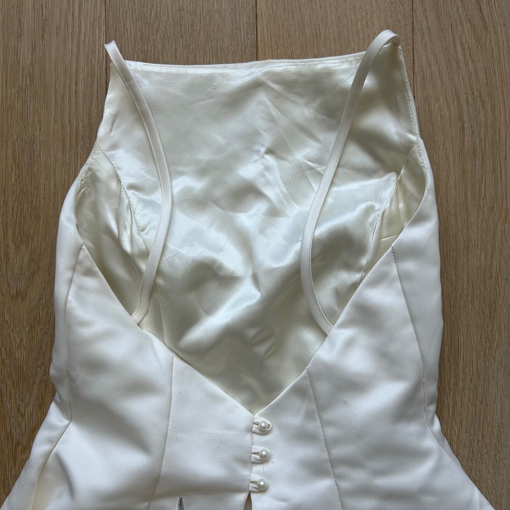 Vintage Jessica McClintock Wedding Gown Satin White Floral Embroidered Gemstone - Picture 2 of 16